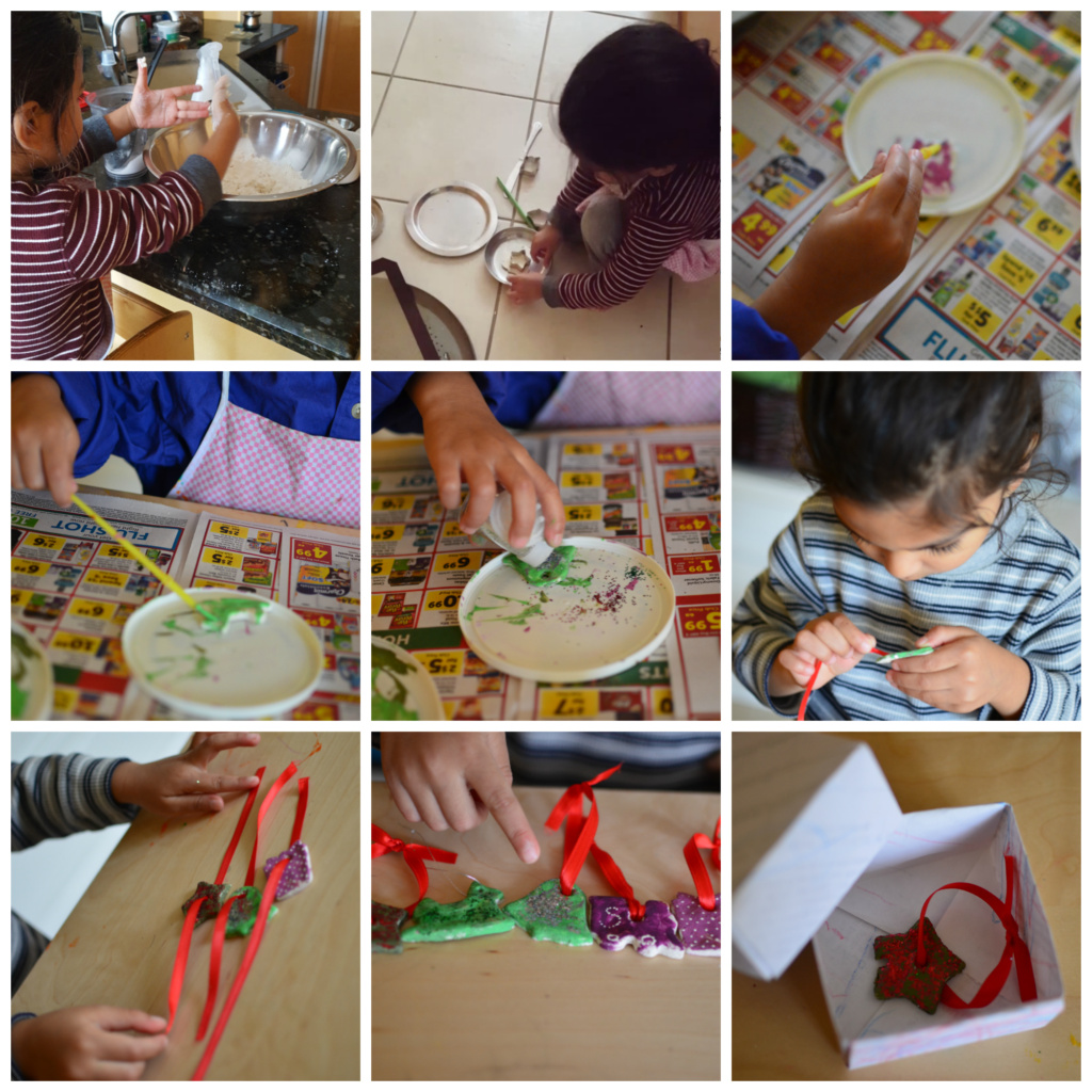 Toddler S's Christmas themed sensorial & practical life work  DIY Christmas ornaments from salt dough, a three day Toddler activity