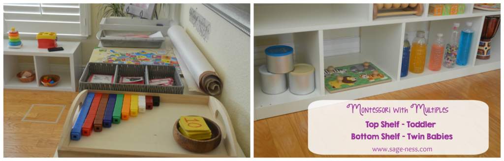 Montessori Shelves for Multiples - Top for Toddler, Bottom for Twin Babies